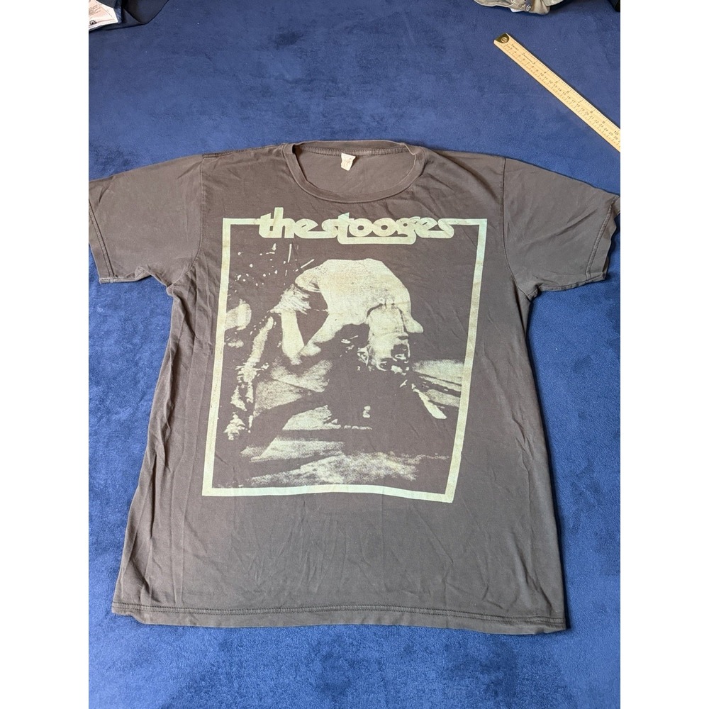 Vtg Stooges Band Tee Shirt Adult Size M Gray Brown Rock Grunge Iggy Pop T-Shirt